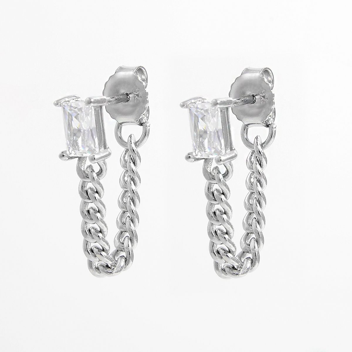 925 Sterling Silver Zircon Chain Earrings - AppealingDiamond.com