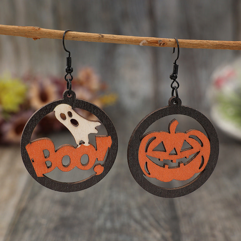 Hollow Pumpkin & Letter Wooden Earrings - AppealingDiamond.com