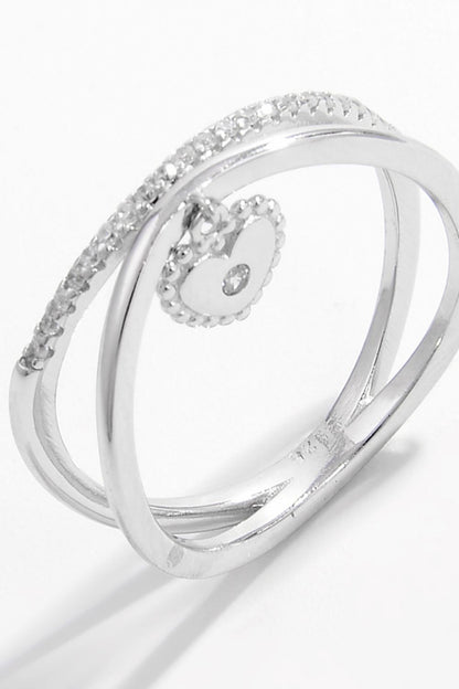 925 Sterling Silver Zircon Heart Charm Ring - AppealingDiamond.com