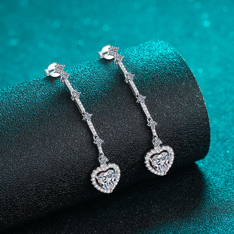 2 Carat Moissanite Zircon 925 Sterling Silver Heart Earrings - AppealingDiamond.com