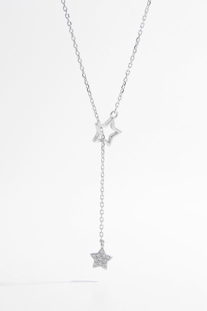 925 Sterling Silver Zircon Star Drop Necklace - AppealingDiamond.com