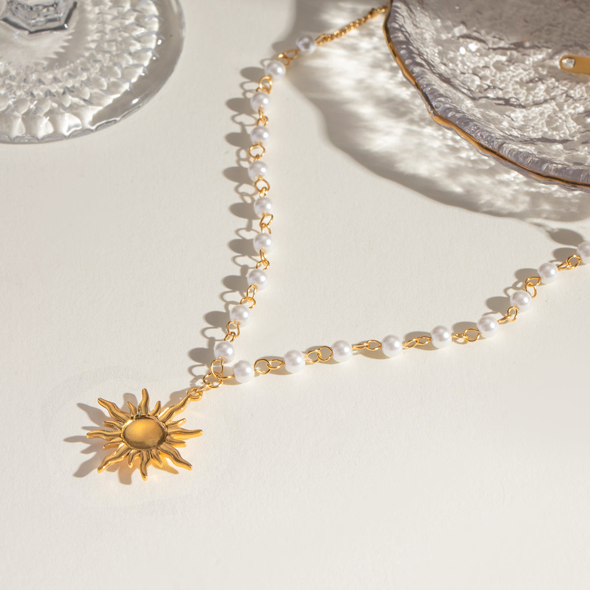 18K Gold-Plated Pearl Sun Necklace - AppealingDiamond.com