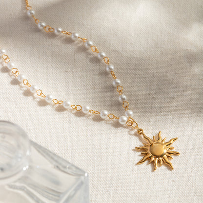 18K Gold-Plated Pearl Sun Necklace - AppealingDiamond.com