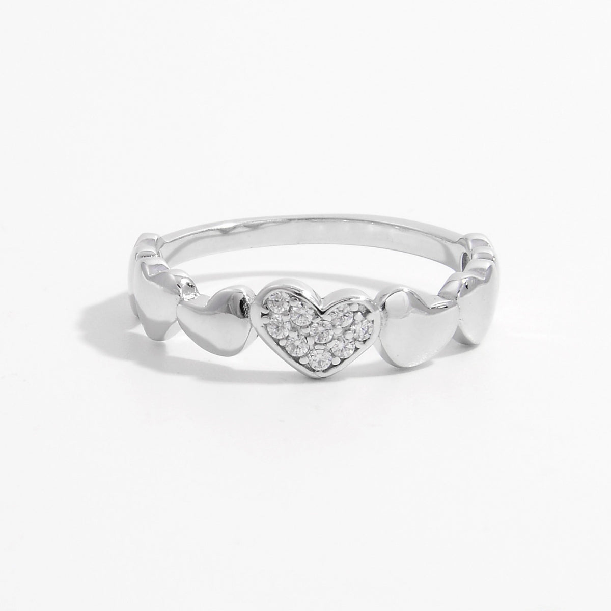 925 Sterling Silver Inlaid Zircon Heart Ring - AppealingDiamond.com