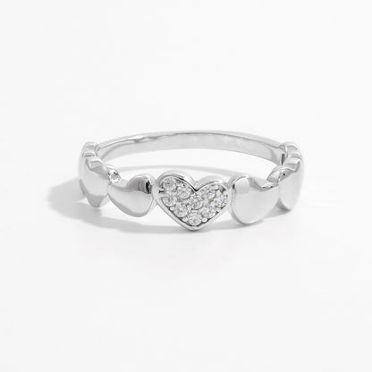 925 Sterling Silver Inlaid Zircon Heart Ring - AppealingDiamond.com